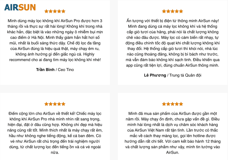 Khách hàng đánh giá tốt AirSun