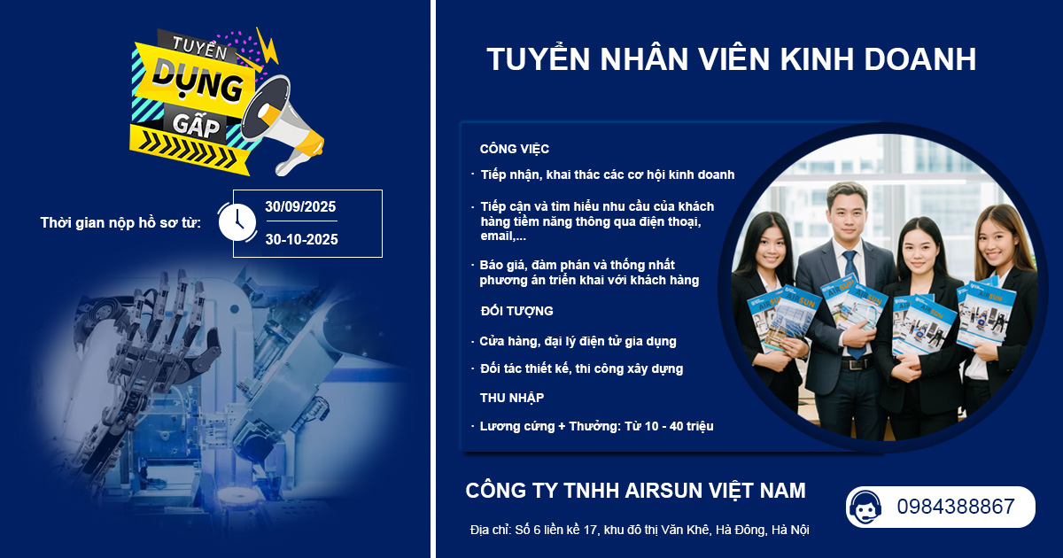 AirSun tuyển dụng nhân viên kinh doanh