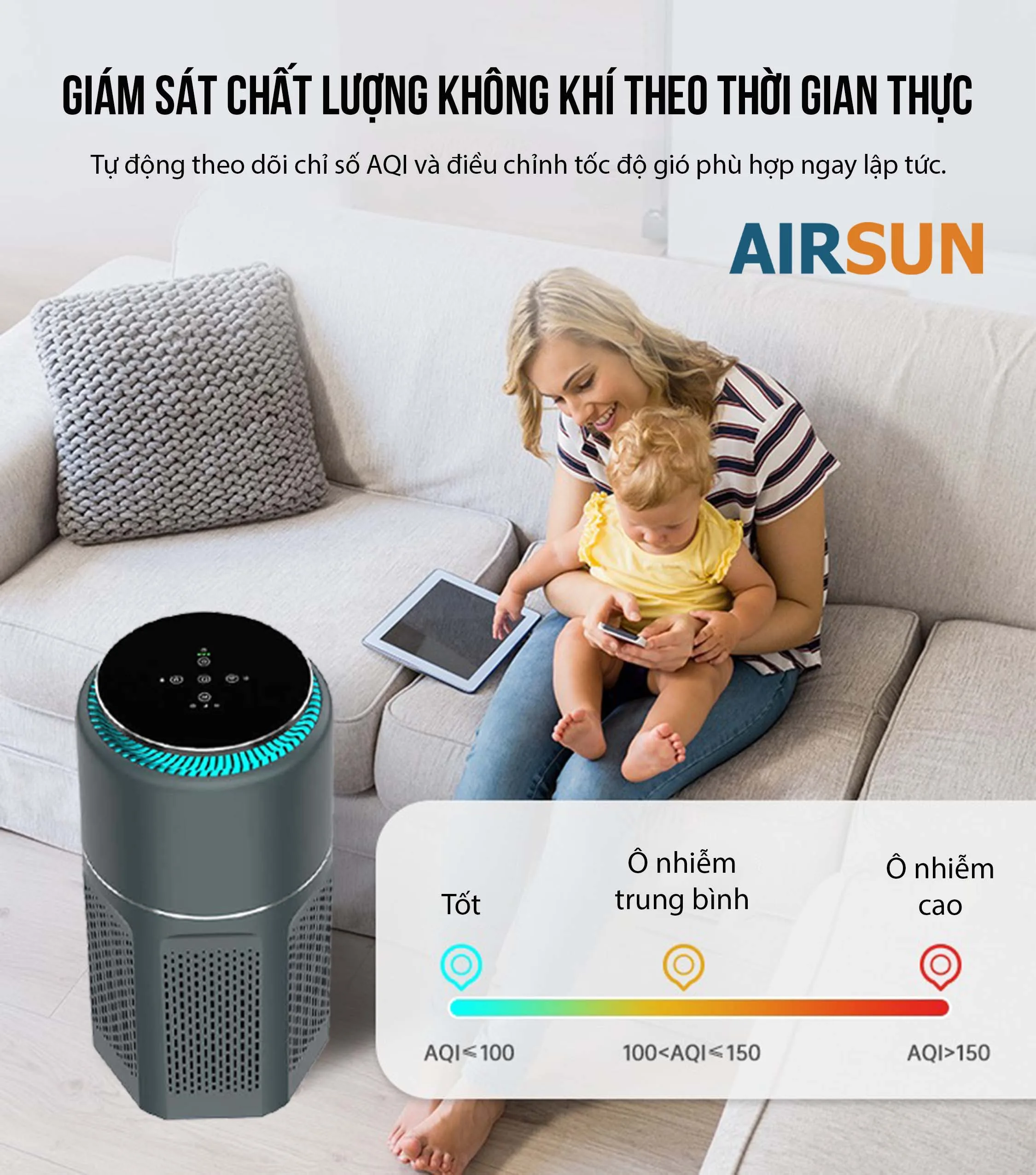 Máy Lọc Không Khí AS-L1-G201 AIRSUN Thông Minh Lọc 3 Trong 1 - Ảnh 7