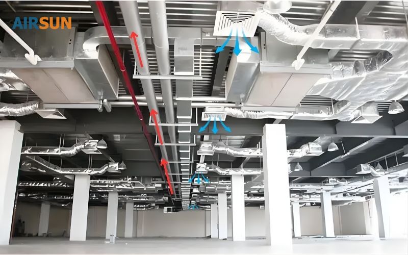 Cấp khí tươi nhà xưởng nhờ hệ thống ống dẫn, thải lắp sát trần