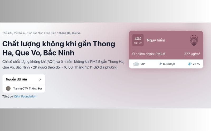 Bắc Ninh lên mức ô nhiễm nguy hiểm