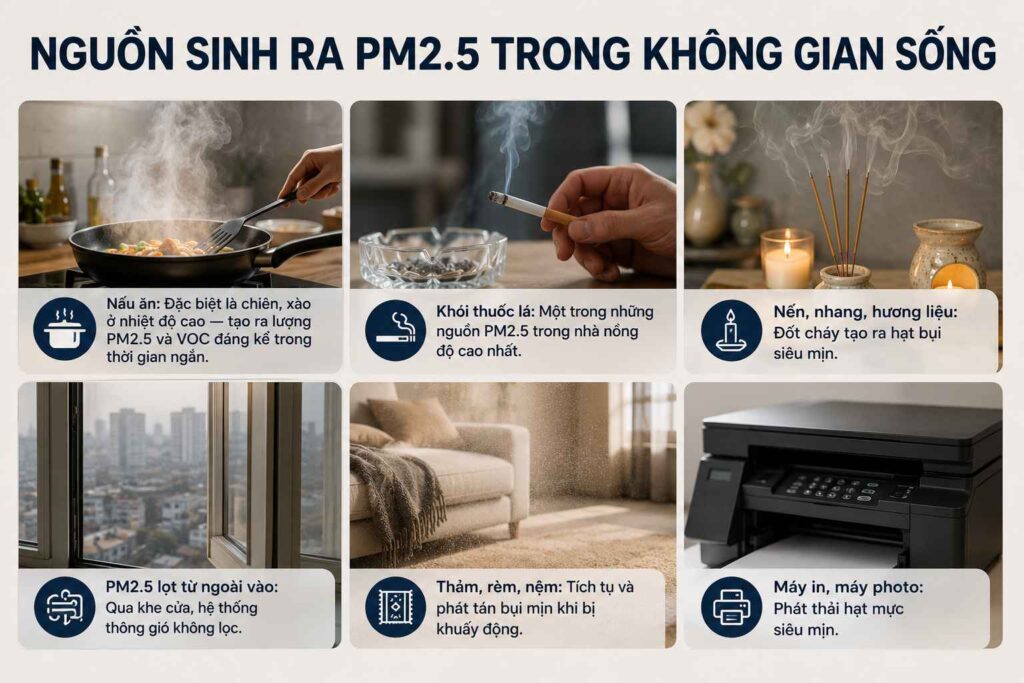 nguồn sinh ra PM2.5 trong không gian sống