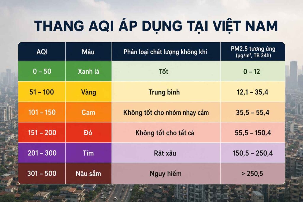 Thang AQI áp dụng tại Việt Nam