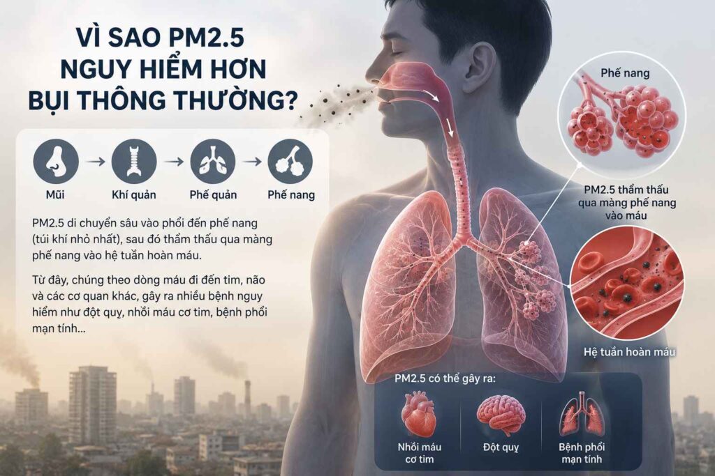 Vì sao PM2.5 nguy hiểm hơn bụi thông thường